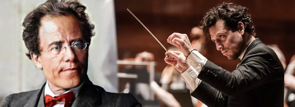 Retrato de Gustav Mahler junto a Paolo Bortolameolli dirigiendo en concierto