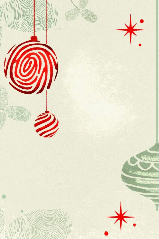 Ilustración navideña con esferas rojas colgadas y estrellas decorativas sobre fondo beige, usada para el cartel del concierto de Navidad con el coro y la Orquesta Filarmónica de Medellín en las comunas, jueves 18 a las 7 p.m.